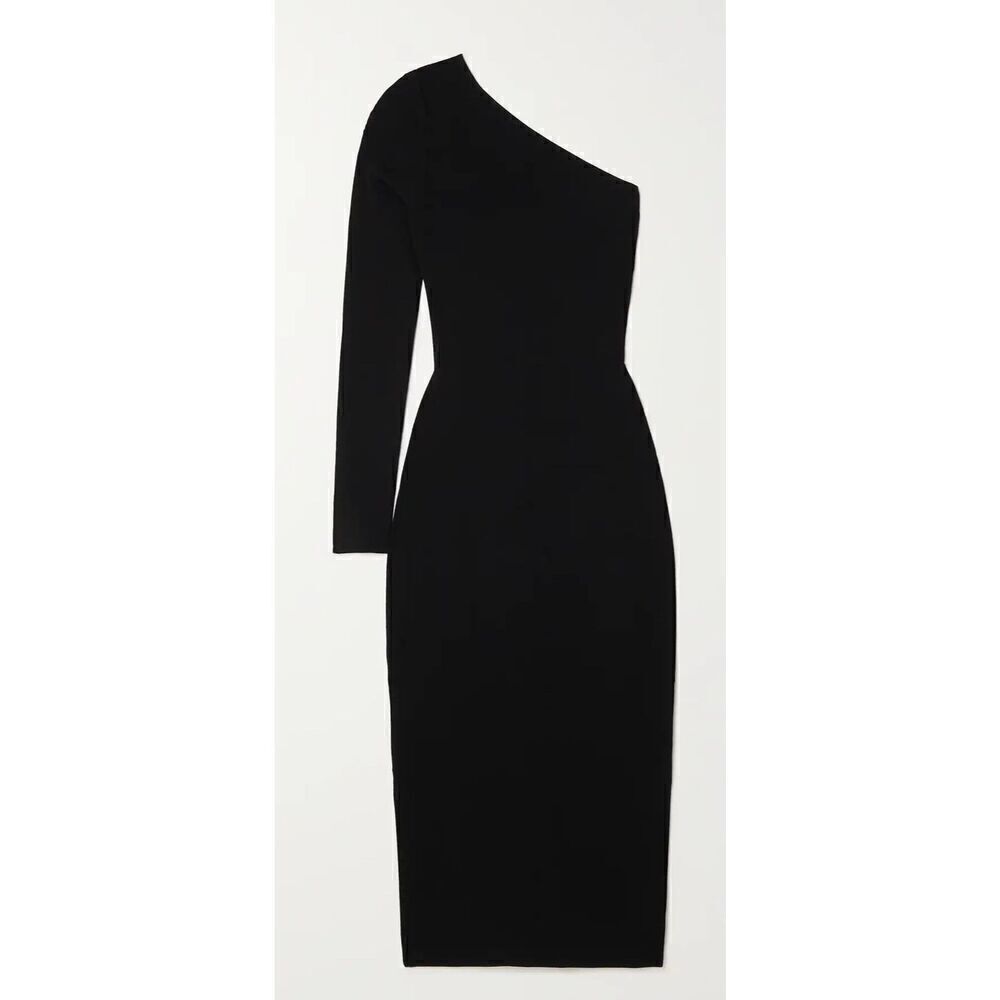 VICTORIA BECKHAM VB Body one-shoulder stretch-knit midi dress in Black NWT Size